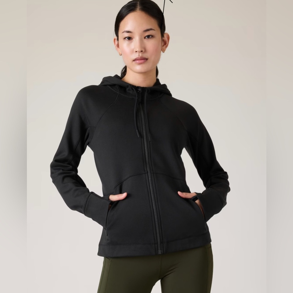 Athleta- Unstoppable fleece lined full zip jacket, color black size large, new